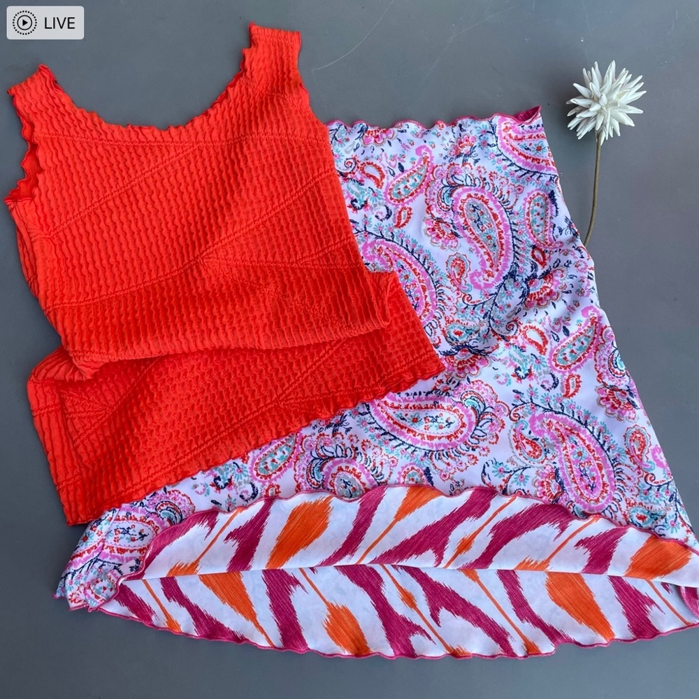 Reversible Bias Skirt Red and Orange - Picture 6 of 7